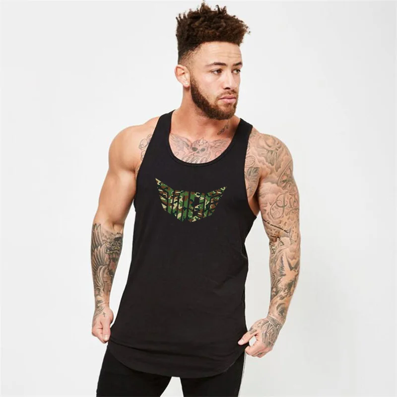 Men's Fitness Sleeveless T-Shirt Personalized Printing O-Neck Bottoming Shirt Breathable Cotton Slim Trendy Vest