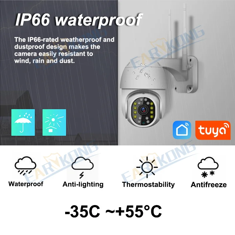 Tuya Outdoor Waterproof Wifi Camera Automatic Tracking PTZ Control Infrared Light And White Light Home Surveilance IP Camera