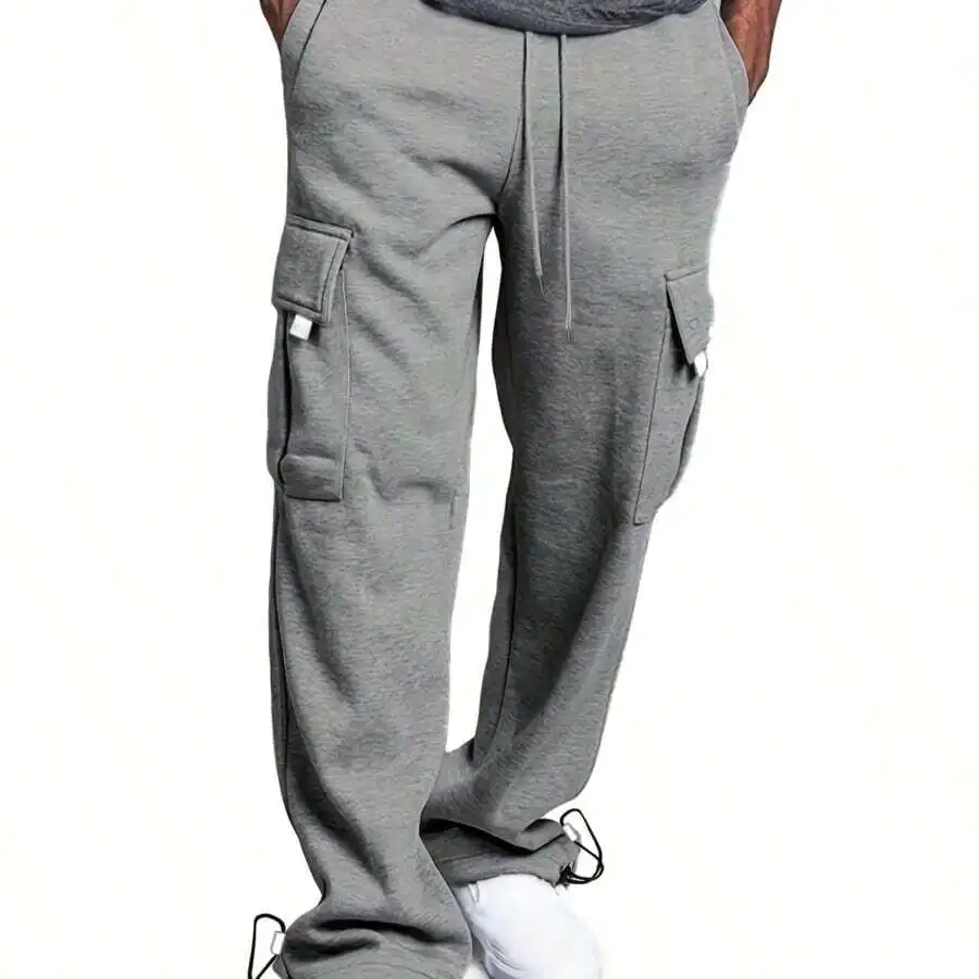 Mens Loose Fit Cargo Trousers With Multiple Pockets, Elastic Waist And Adjustable Cuffs For Streetwear And Outdoor Use