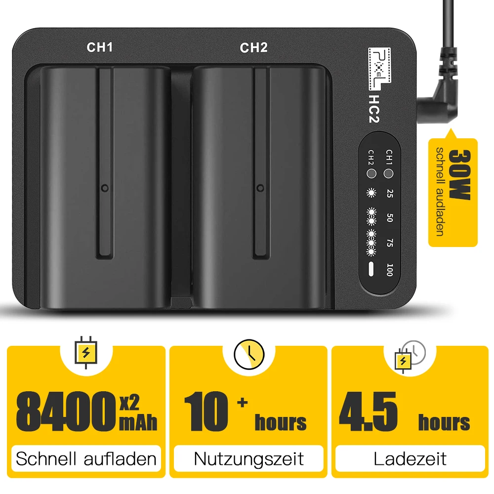 

Pixel NP-F970 Battery Charger with USB Dual Charger for Monitor Video Light Photographic Lamp Battery Photographic Lamp 8400mah
