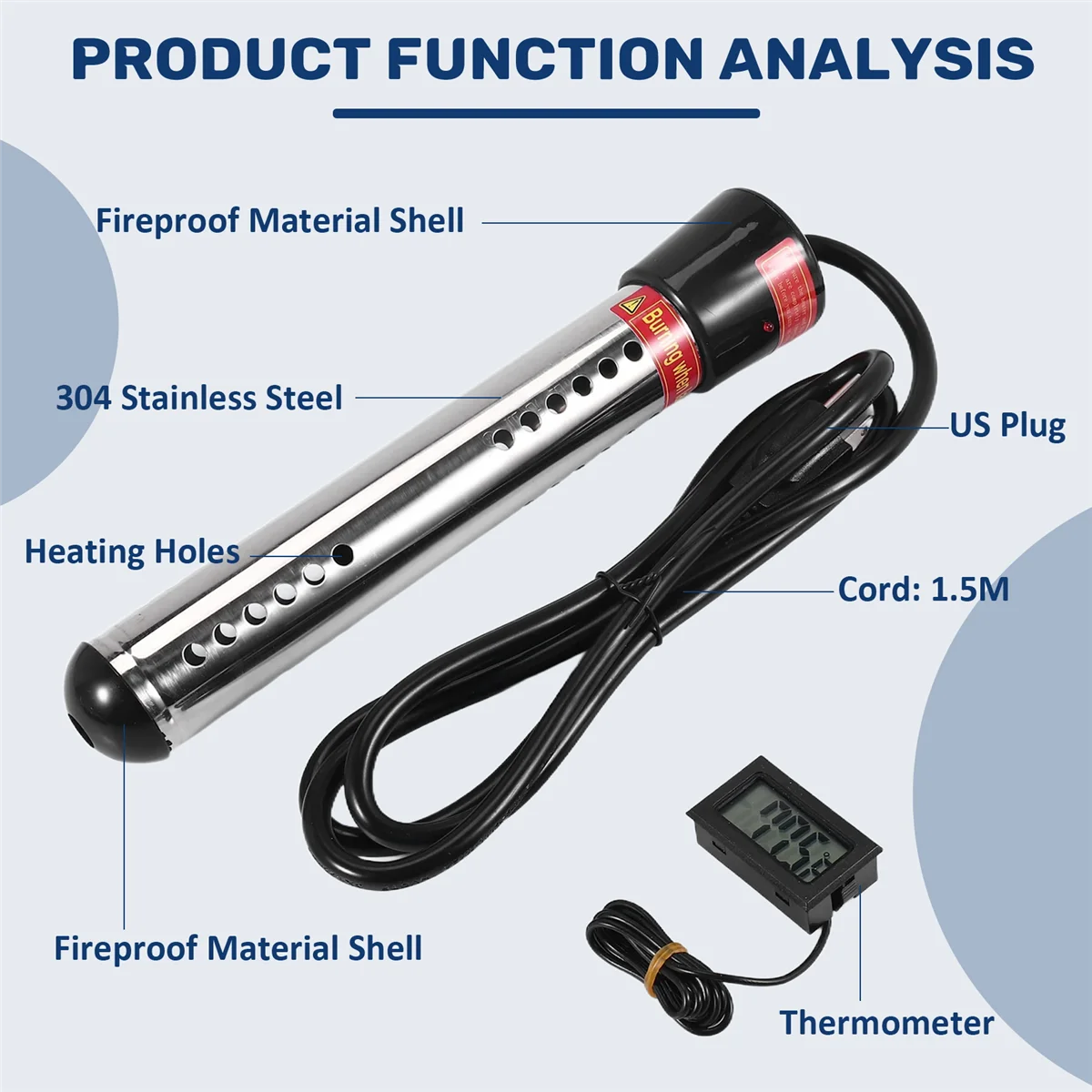Grzałka zanurzeniowa, przenośny elektryczny zatapialny natychmiastowy podgrzewacz wody, używany w wannie basenowej, wtyczce amerykańskiej