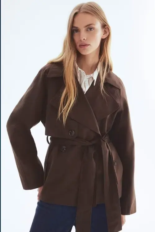 

BB6836 ZA25 autumn new women's clothing European and American style double breasted flat collar short windbreaker jacket 1282726