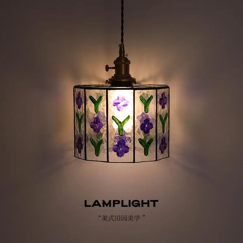 American countryside hand-painted chandelier coffee shop bar counter foyer balcony hallway bedside colored brass glass lamp