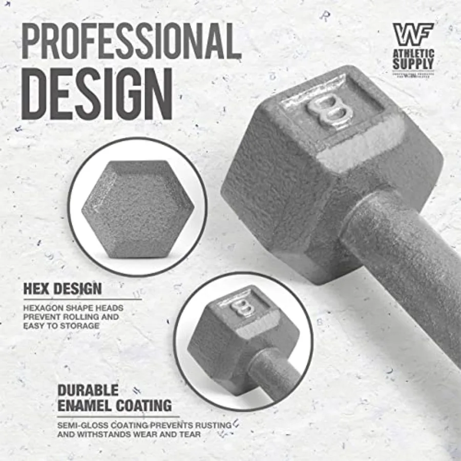 Cast Iron Dumbbell Set, Solid Hexagon Grey Dumbbell Set, Strength Training Free Weights for Women Men