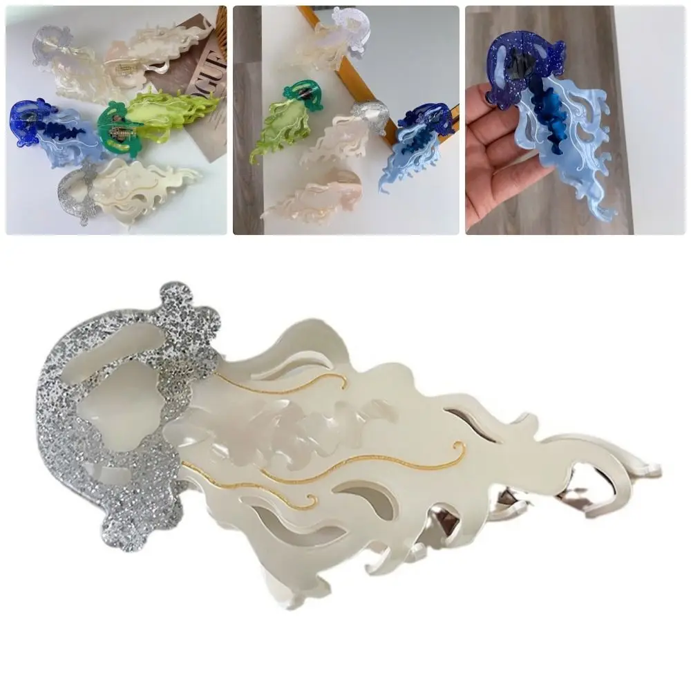 

1 шт. Прочная заколка-краб для волос в виде акулы/медузы, из ацетата, с морскими мотивами, летняя, пляжная, разноцветная, для женщин и девочек