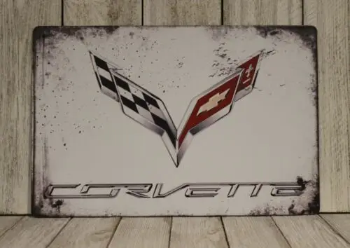 Corvette Tin Sign Metal Car Auto Show Vintage Rustic Look Garage Man Cave XZ