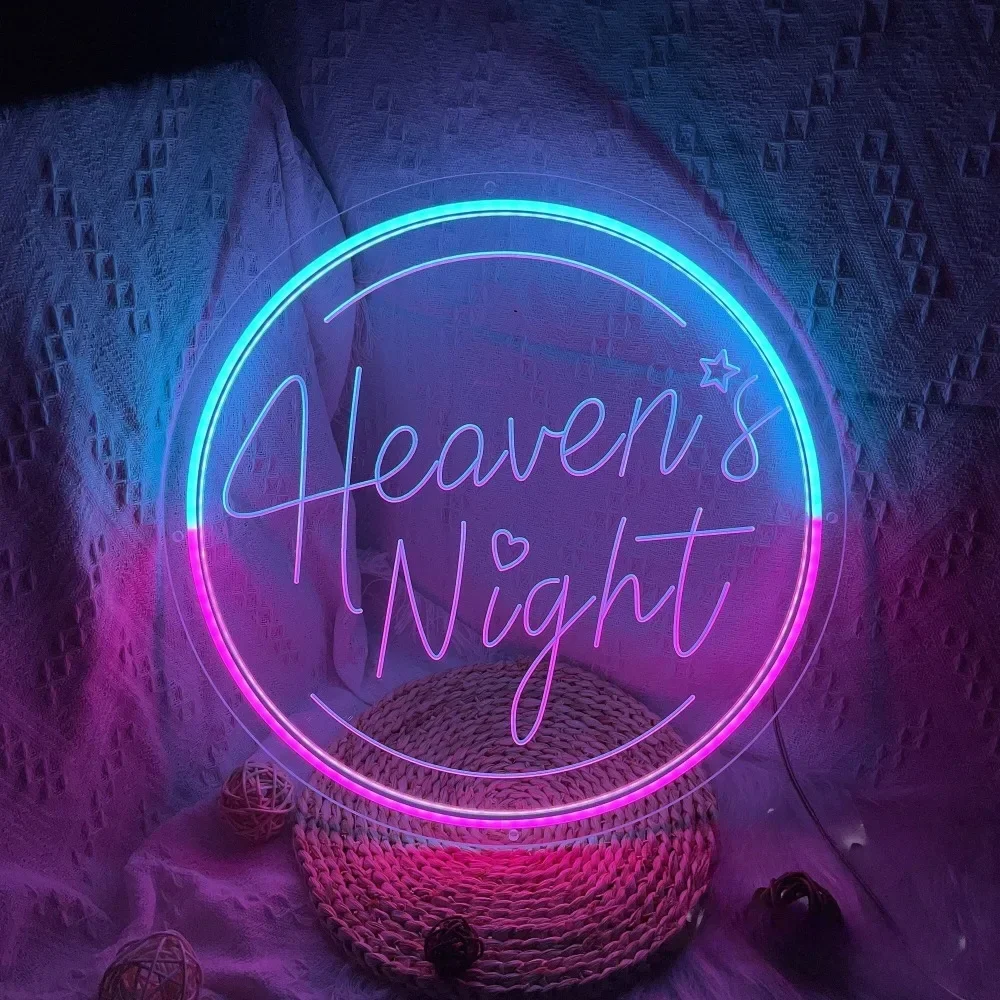 Heaven's Night Neon Sign, Luzes LED pessoais para Bar, Lâmpada na decoração da parede, Decoração do quarto de jogos, Suporte personalizado