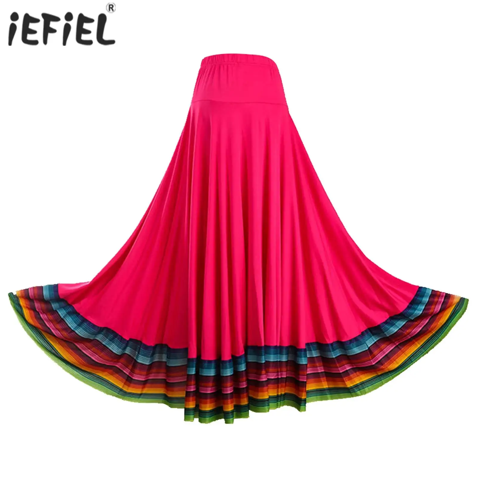 Womens Mexican Flamenco National Standard Dance Skirts Ballroom Tango Dance Performance Costume Folk Dancing Long Ruffled Skirt