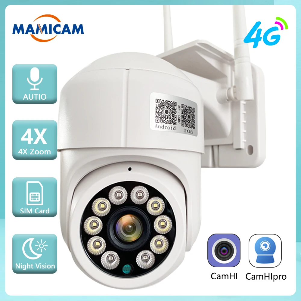 5MP Wireless With 4G SIM Card Camera Outdoor PTZ WiFi Camera CCTV Home Security Camera Auto Tracking IR Night Vision 30M Camhi