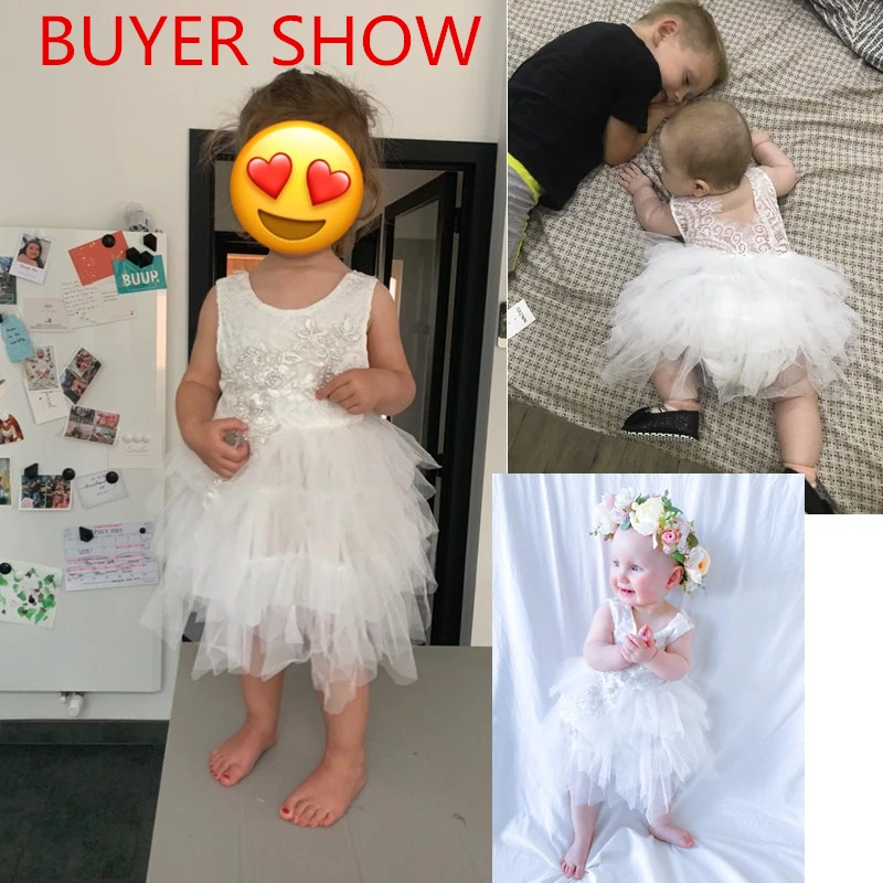 Baby Dress White 1st Baptism Dresses Up Infant Christening Girl Lace Flower Birthday Party Clothes Kids Summer Party Tutu Gown