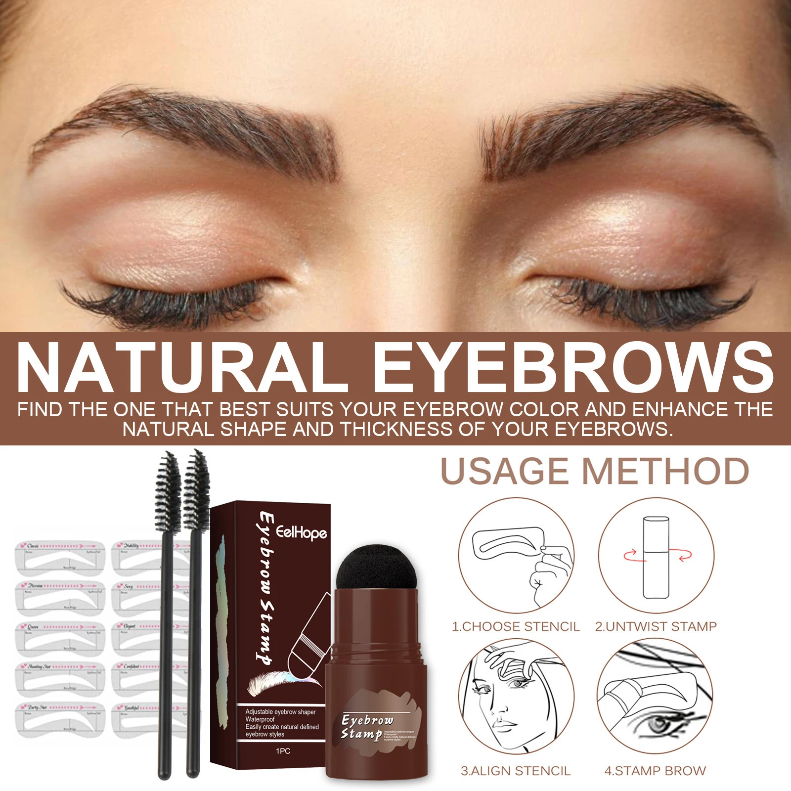 EELHOE-brochas de maquillaje en polvo para cejas, 5 piezas, pintura de cejas, lápiz, cejas, plantilla de línea de pelo