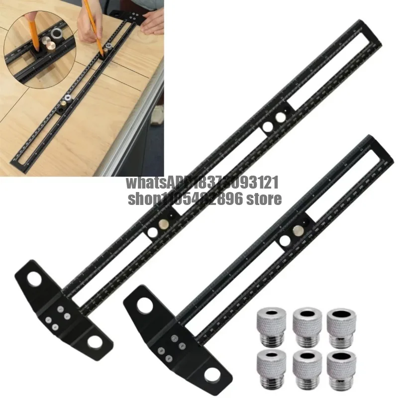 Woodworking 2 in 1 Drilling Positioning Scoring Ruler - Adjustable T Square - Aluminum Scriber Marking Gauge Tool