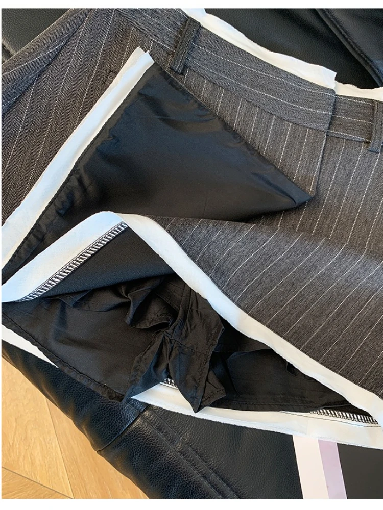 프랑스 빈티지 프레피 스타일 하이 웨이스트 a 라인 스커트 여성 우아한 비대칭 스트라이프 패치 워크 디자인 짧은 스커트 한국 세련된