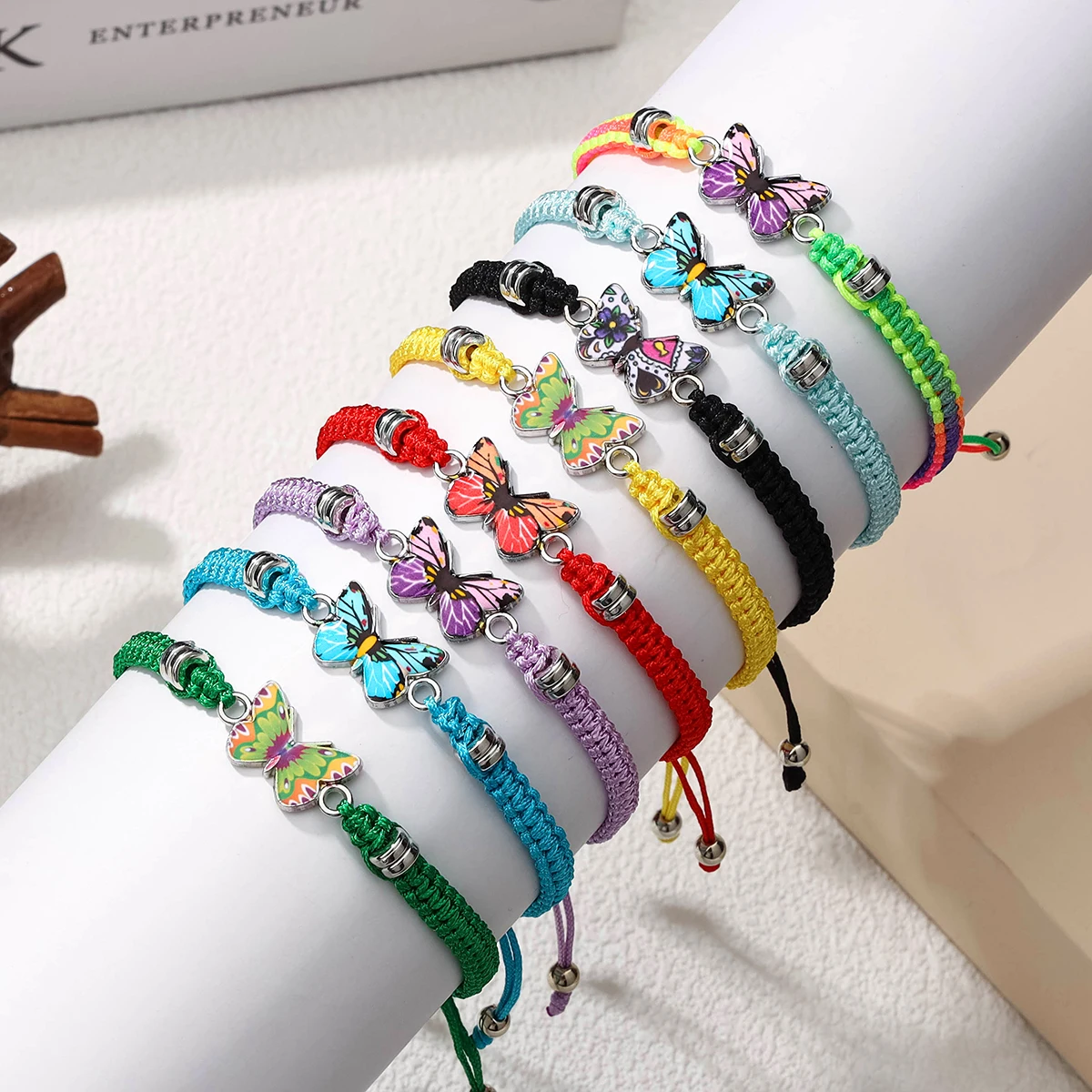 8-piece new colored dopamine butterfly woven stretch bracelet set