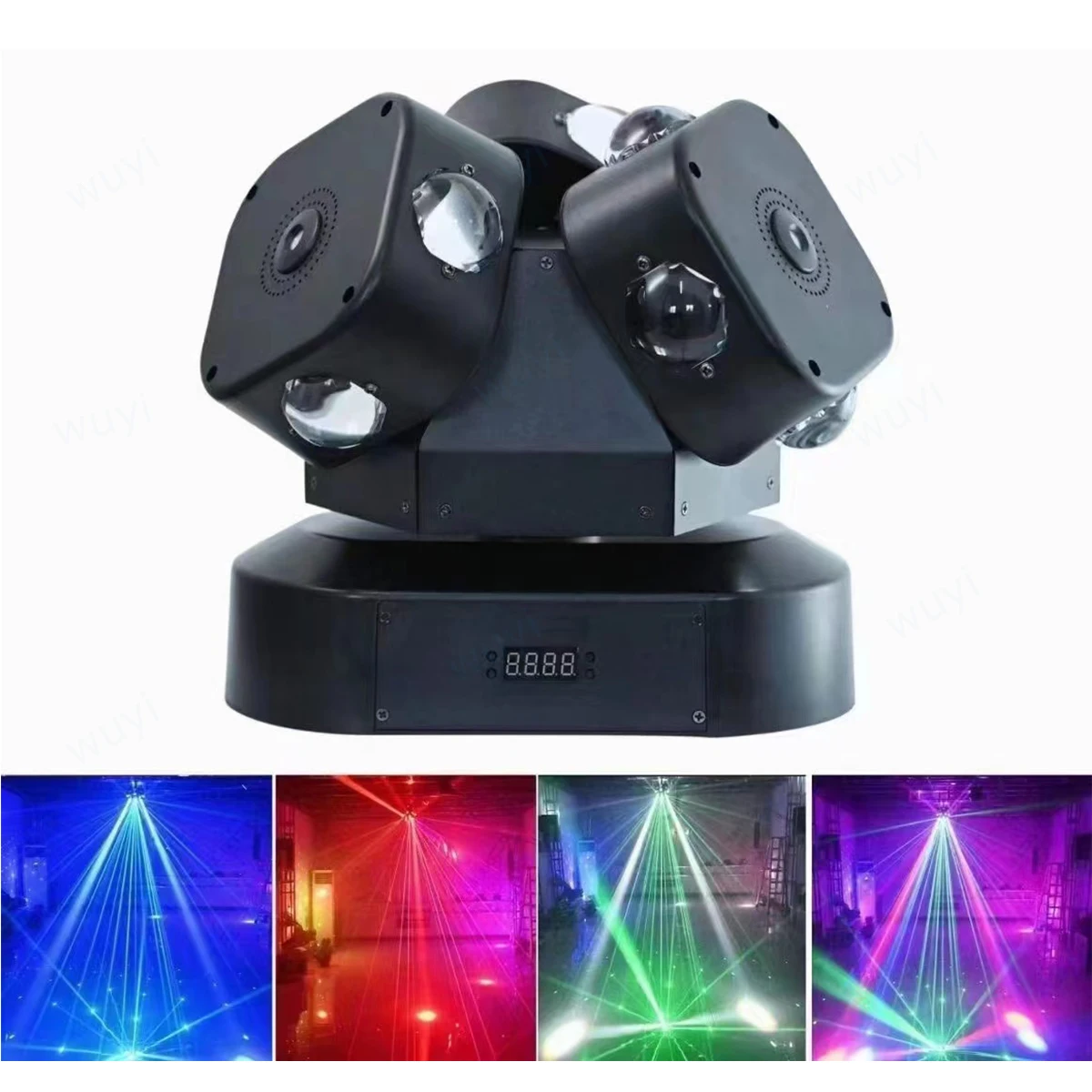 Three Head Rotating Moving Head Light 3 Arm Rolling Stroboscopic Laser RGBW LED Lights Stage DJ Disco Bar