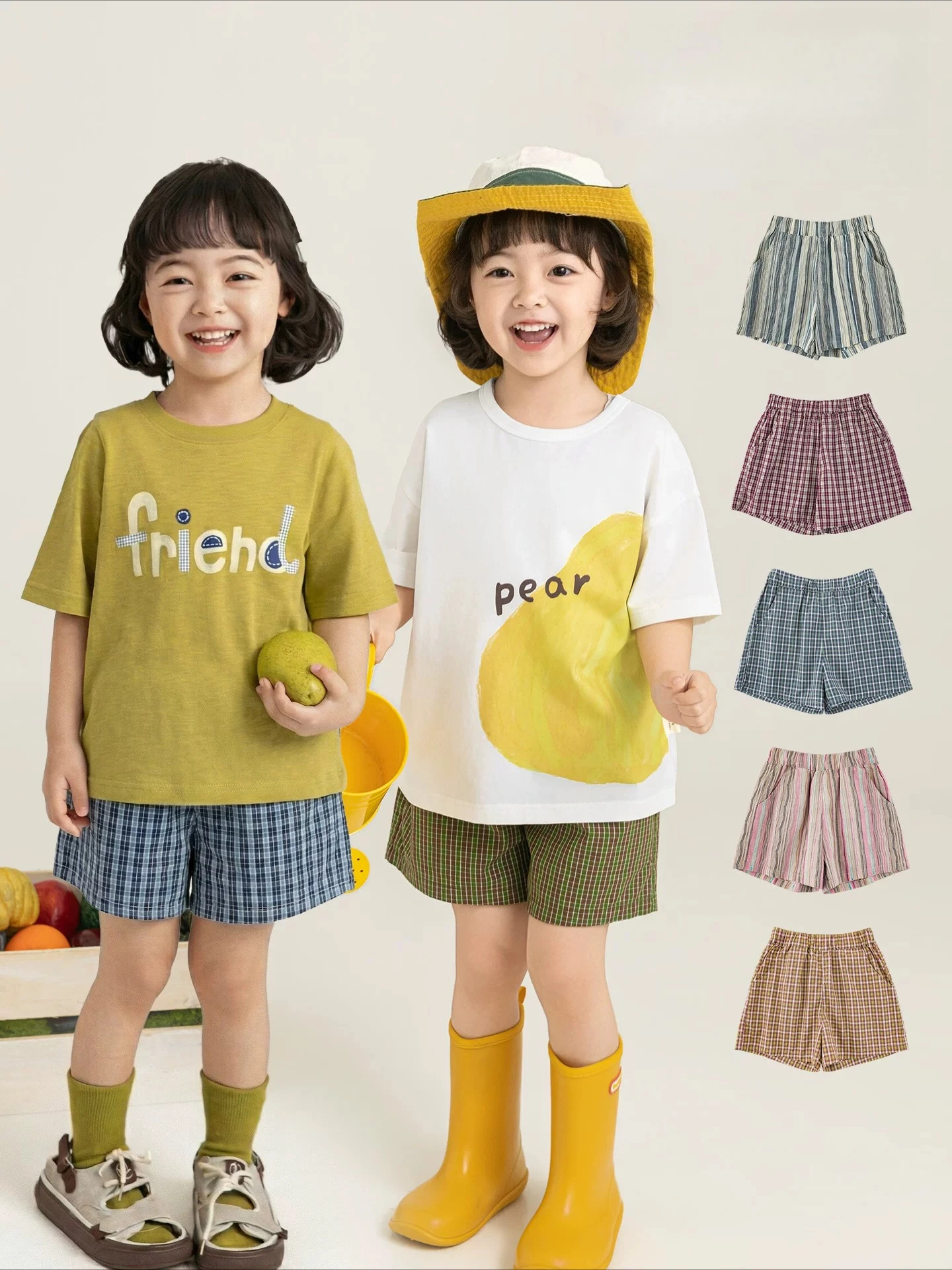 2026 New Summer Girls Plaid Shorts  Cotton Thin Breathable Loose Casual Kids Five-Point Pants Toddler Girl Clothes