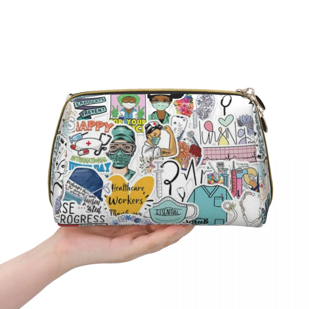 

Large-Capacity Travel Cosmetic Bag Nurse Prints Portable Leather Makeup Pouch Women Waterproof Bathroom Washbag Toiletry Kit