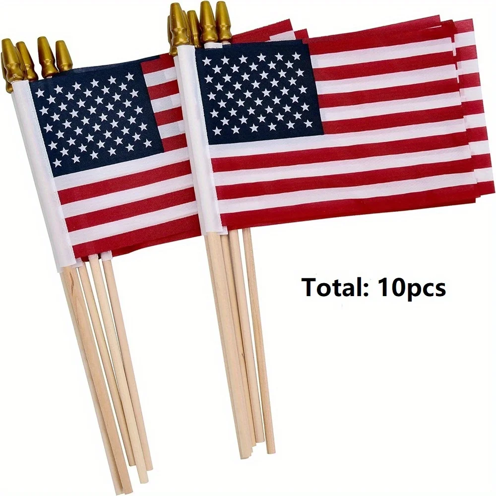 10 Pcs Pack Mini American Flags on Stick 4x6 Inch Small US Handheld Flags Patriotic Decorations for Parties