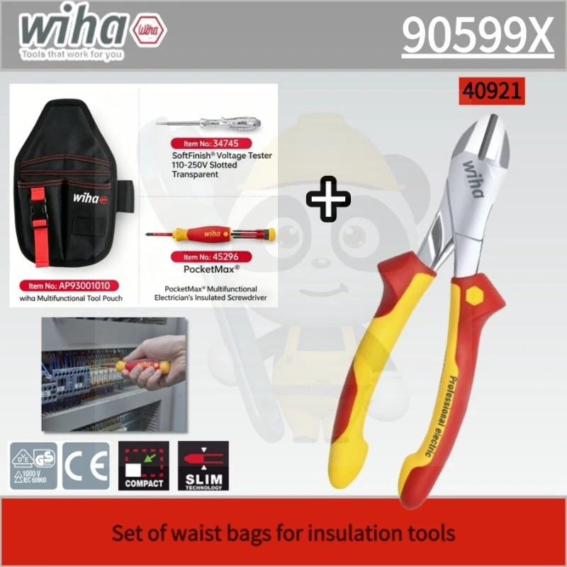 Wiha 90599X 4Pcs VDE 1000V Insulated Electrician Tool Kit Screwdriver Plier Tester Carry Bag