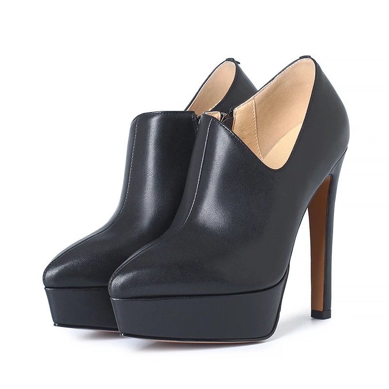 Couro de vaca apontado para plataforma bombas de salto fino super salto alto zíper lateral único sapato commuter tamanho grande