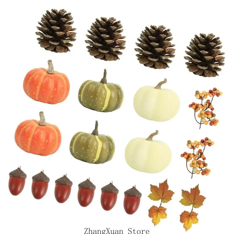 Saisonales Arrangement-Set für den Innenbereich mit künstlichen Kürbissen für die Regalpräsentation 3XUF – Detail 9