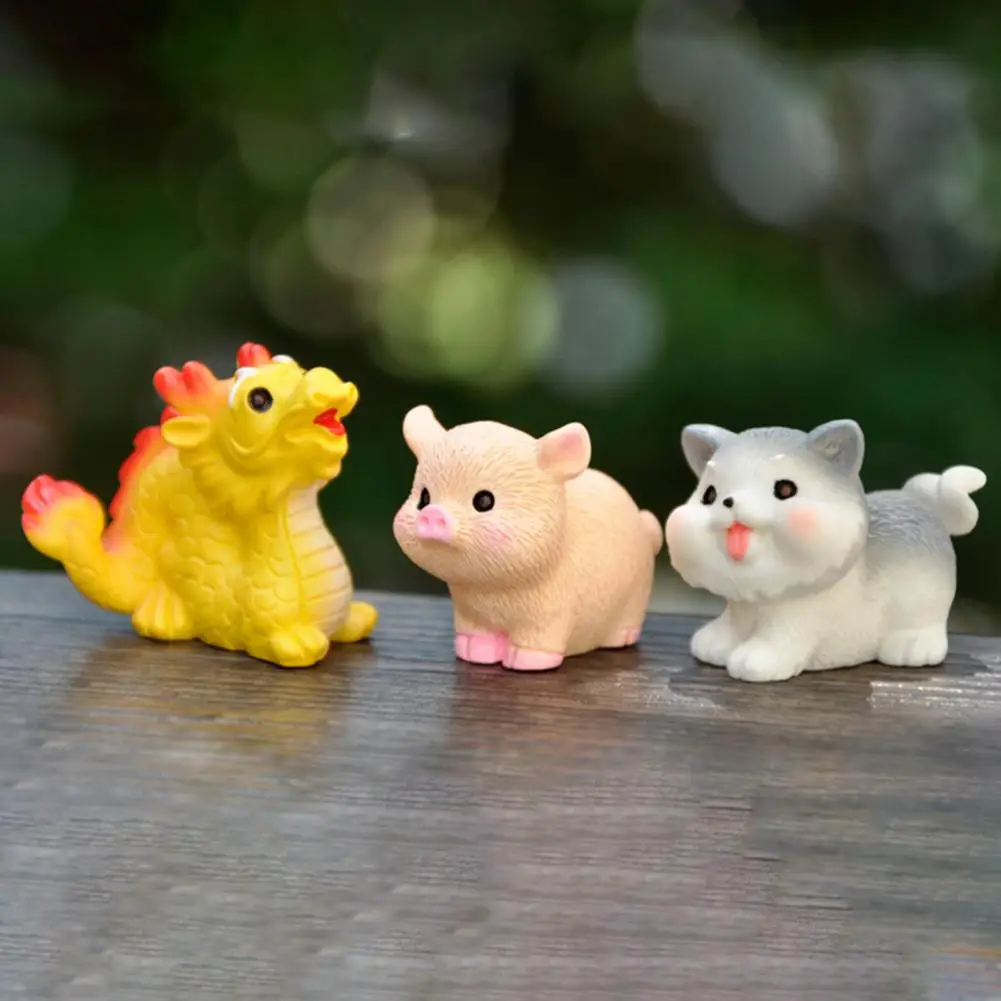 2.9cm Resin Animal Statue Mini Chinese Zodiac Colorful Dragon Rabbit Miniature Figurine Cute Zodiac Ornament Home Room Decor