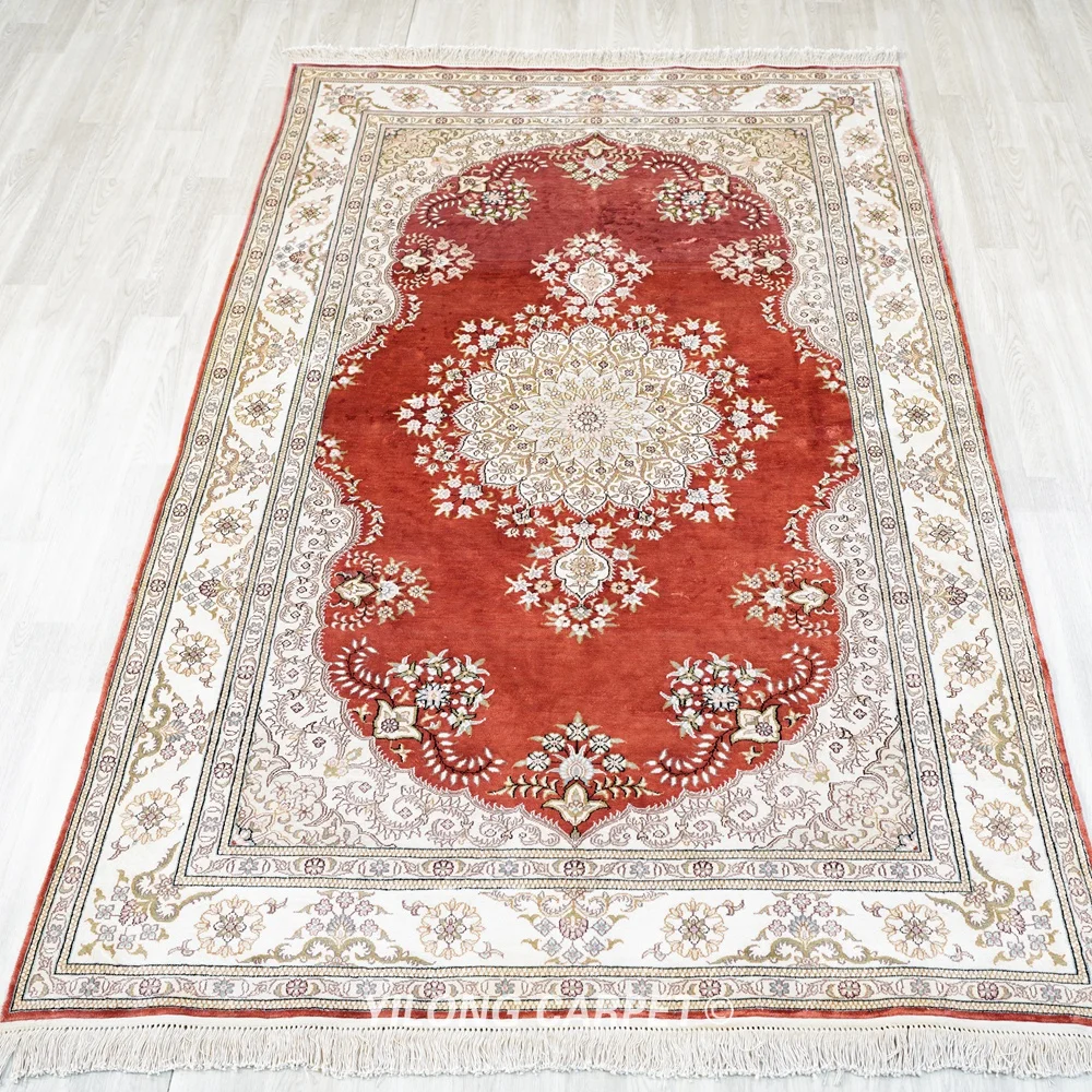 152x244cm Turkish Red Carpet Rectangle Vantage Hand-Knotted Silk Persian Rugs (YHW457B)