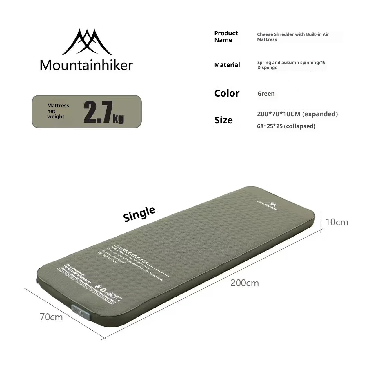 Mountainhiker Outdoor Camping with Air Pump Air Cushion Mattress Automatic Inflatable Bed Portable Outdoor Inflatable Mat Cheese