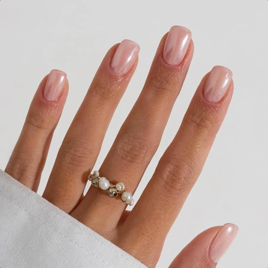 

Pr On Nails Короткие квадратные ногти Pr Ons Перламутровый телесный глазурованный дизайн Клей на ногти Натуральный крой Многоразовые наклейки на ногти в 12 Si