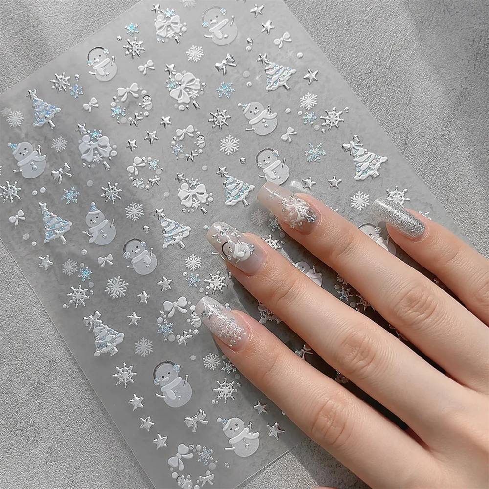 1Pc 5D Xmas Nail Art Stickers Snowman Christmas Tree Snowflake Self‑Adhesive Decals For Unique Winter Nail Design Work
