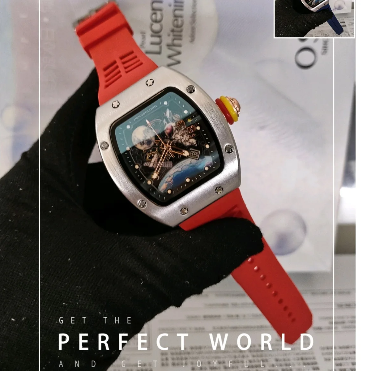 HENGBOLONG Hot Fashion Men's Quartz Watch Blue Tourbillon Waterproof Luminous Watch Moon Satellite Astronaut Outer Space Watch