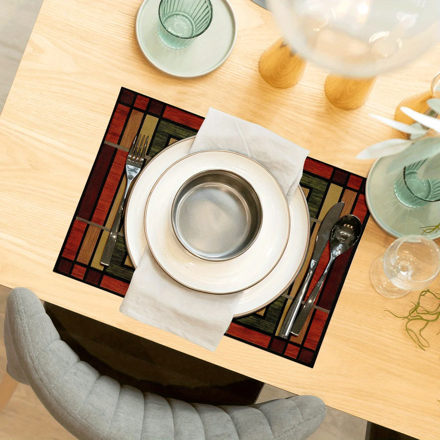 4 قطع ريفي نمط خشبي المفارش مزرعة الطعام الكتان الجدول مكان الحصير ديكور المطبخ ديكور المنزل