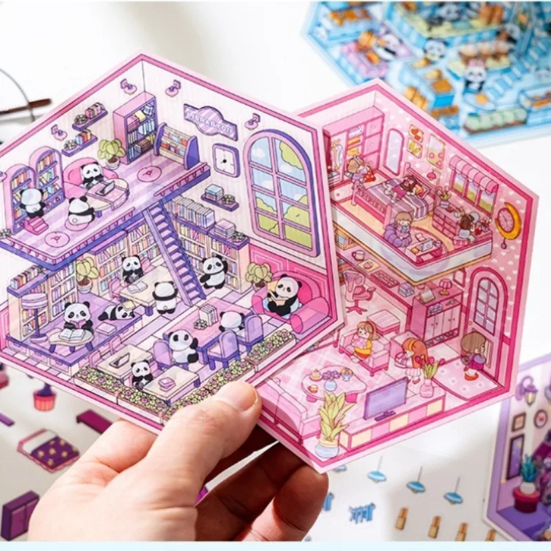 3D Landscape Stickers Coffee Dessert House Series Creative Miniature Scene Visual Stacking Stickers DIY Collage Stickers Relief