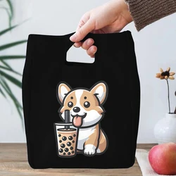 Lunch Bag Handle Insulation Cooler Bag for Women Kids Corgi Bobo Tea Series Lunch Box Picnic Portable Food Thermal Bento Bags