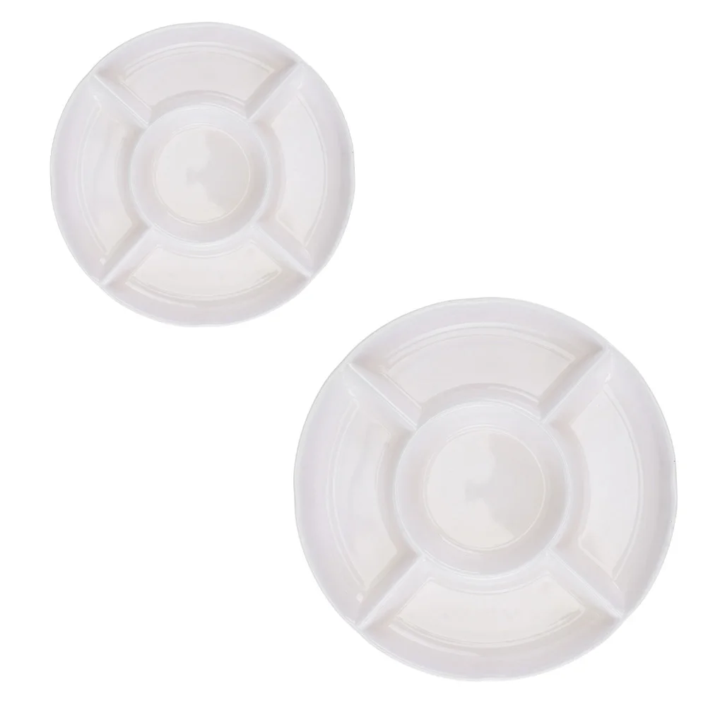 

2Pcs 5 Compartment Melamine Plates Food Tray Snack Holder Fruit Plate Portable Container Split Dish Easy Storage