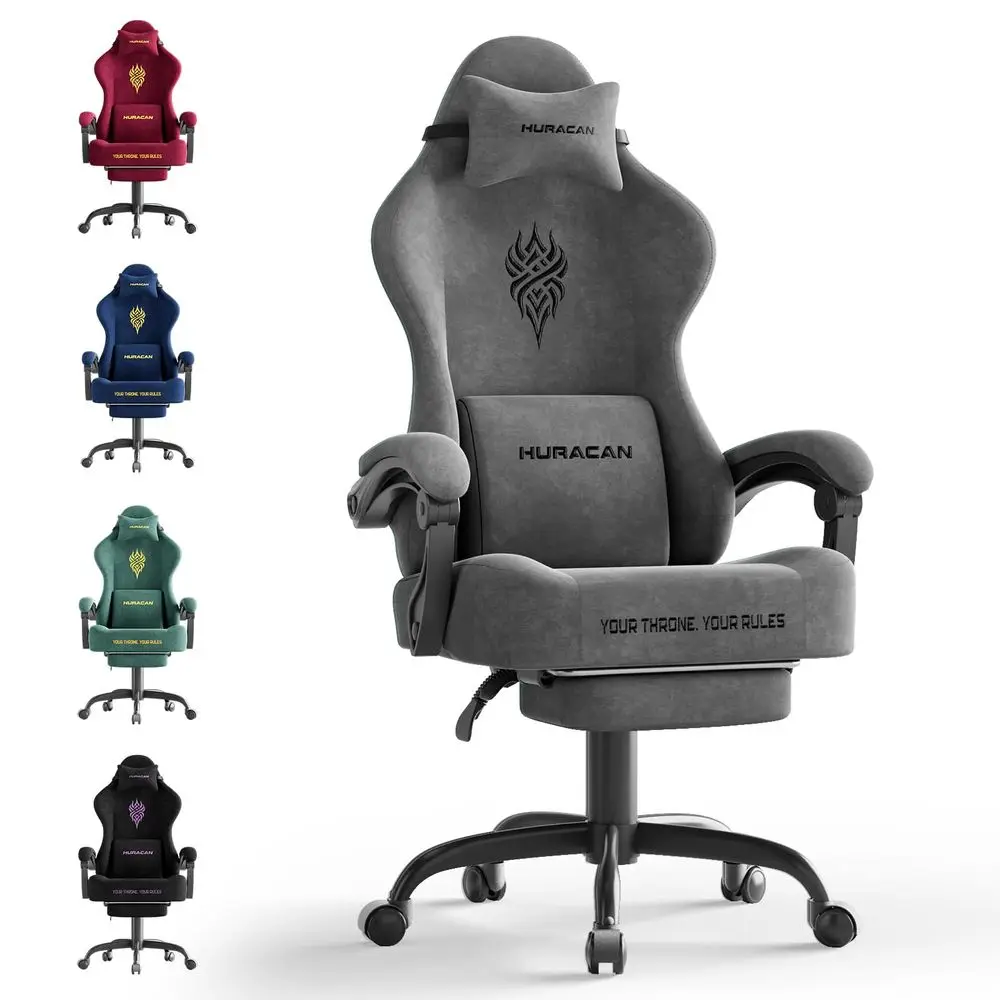 Velvet Fabric Gaming Chair 20.5 Wider Seat Cushion, Fire Embroidery, Ergonomic High Back Game Chair with Footrest Computer Chai