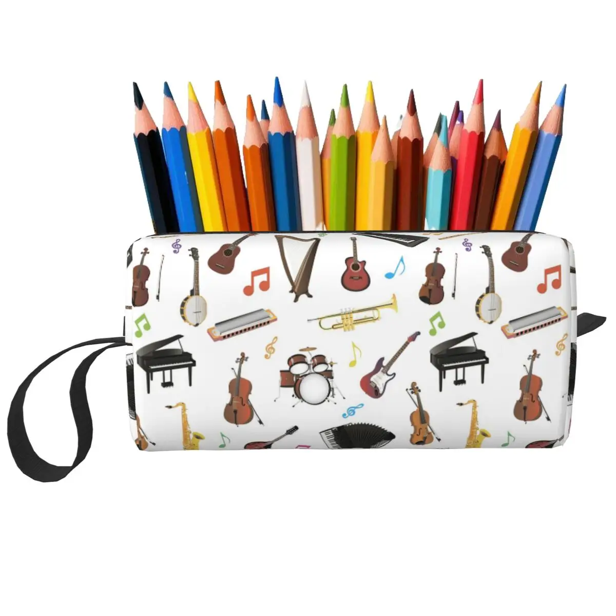 Musical Instrument Piano Music Notes Pencil Case for Gifts Pen Box Pencil Bag Stationery Supplies Travel Women Organizer Pouch