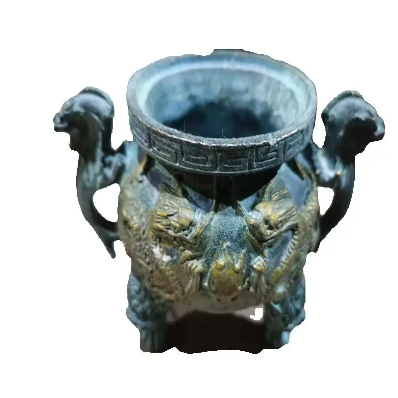 

Chinese Old Bronze ,Come From FOLK Collection Old copper, gilding Double Dragon censer