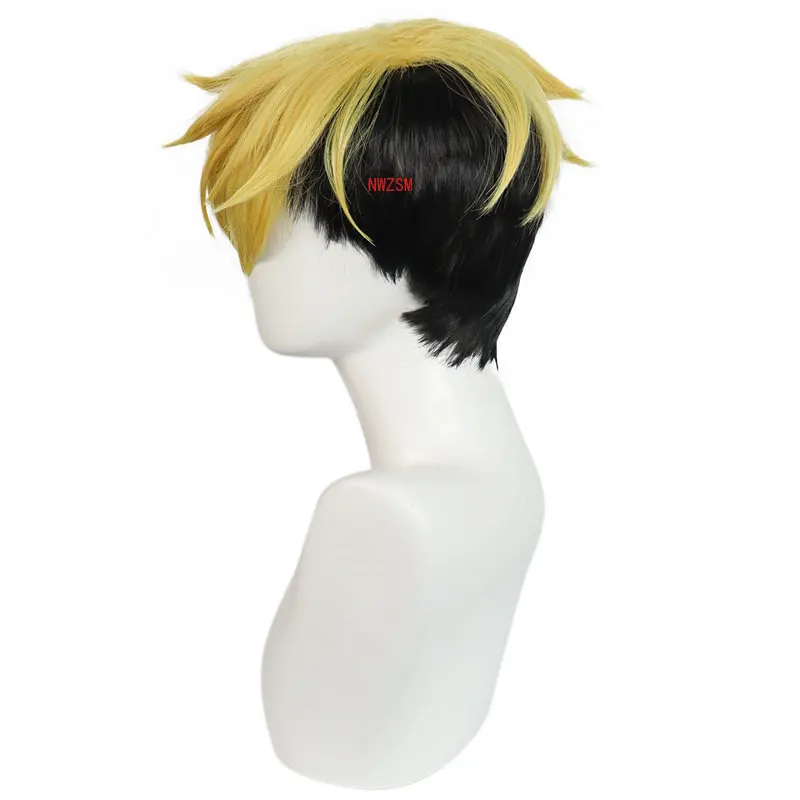 2023 New Trigun Vash The Stampe Cosplay Wig Black Yellow Hair Adult Men Synthetic Fiber Wig Halloween Props