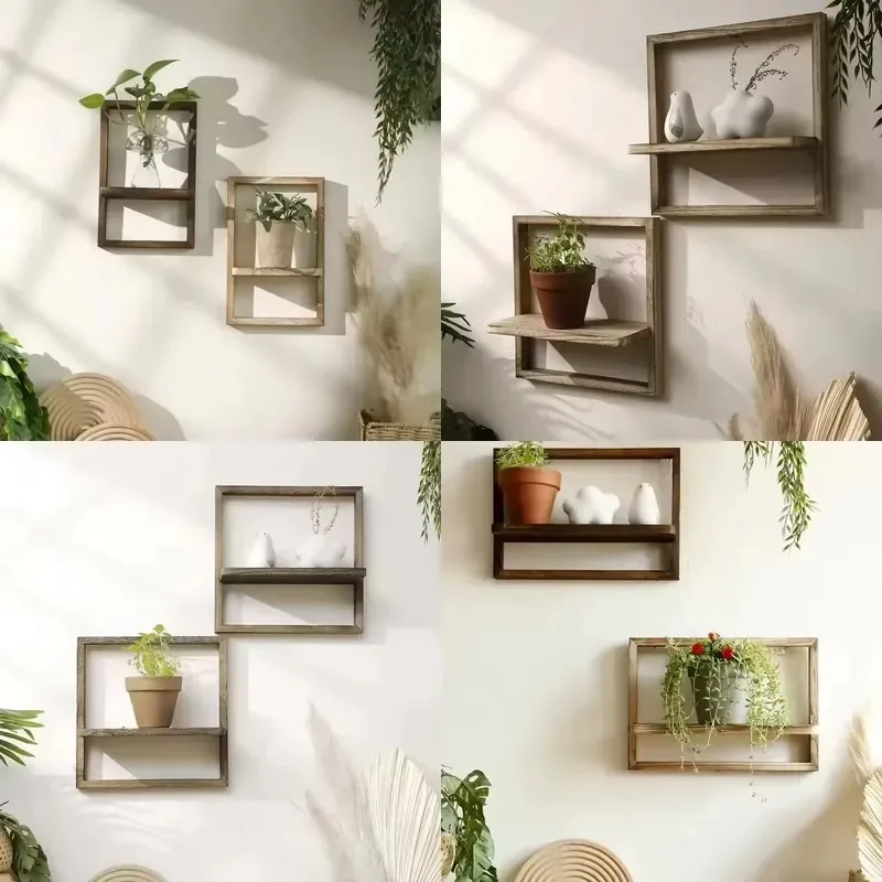 Wooden Floating Shelf Wall Mounted Display Stand Country Style Storage Rack for Bedroom Kitchen Bathroom Small Decor Gift