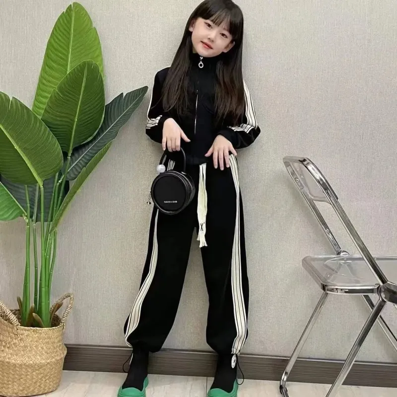 

Girls Coat +Pants Kids Suits 2PCS/Set 2023 Black Spring Autumn Cotton Sport Formal Uniforms Children Clothing