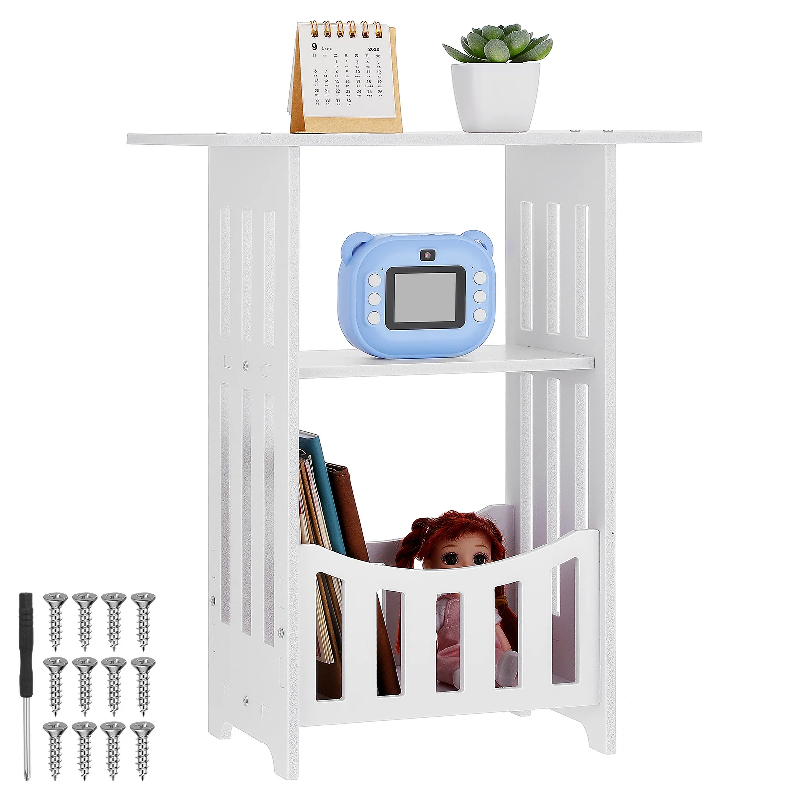 Stolik nocny do sypialni, stolik pomocniczy, kompozyt drewno-PVC, mały stolik do sofy, salonu, meble do domu, dekoracja domu, małe meble do domu