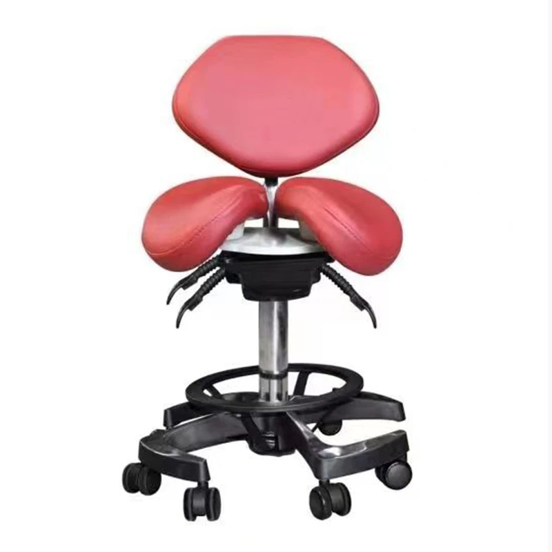 Smart Dent Medical Doctor Dental Double Saddle Stool with Backrest PU Leather Comfortable 200kg Load Capacity