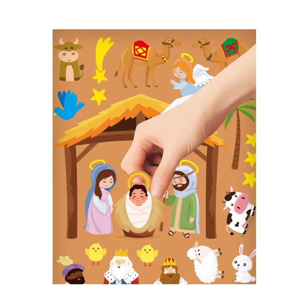 24 Sheets Nativity Stickers Nativity Recognition Training Puzzle Scenes Stickers Crafts DIY DIY Puzzle Games Sticker Kids Toys