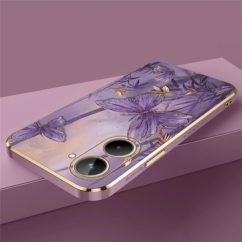 Phone Case For OPPO Realme NOTE 60 12 10 11 9i 9 Pro Plus 8i 7i 6 5i 5S 6S Silicone Soft Plating Butterfly Flower Back Cover