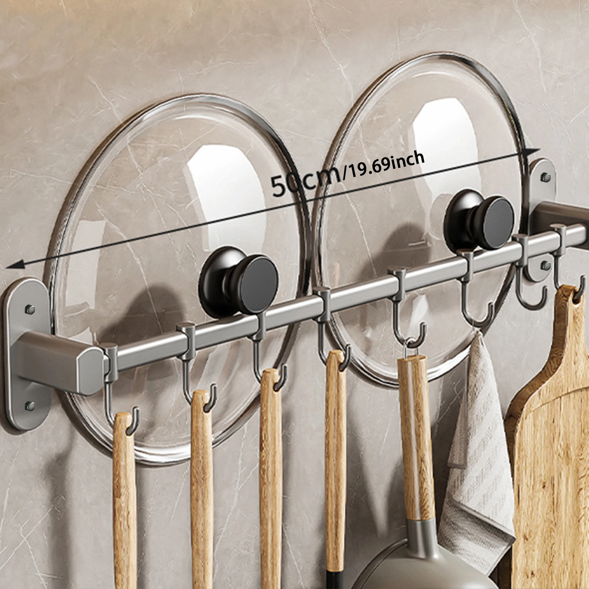 1 Piece Of Kitchen Equipment Storage Rack Such As Pot Lid And Spatula Wall-Mounted Hook Rack Multi-Way Storage For Kitchen Items