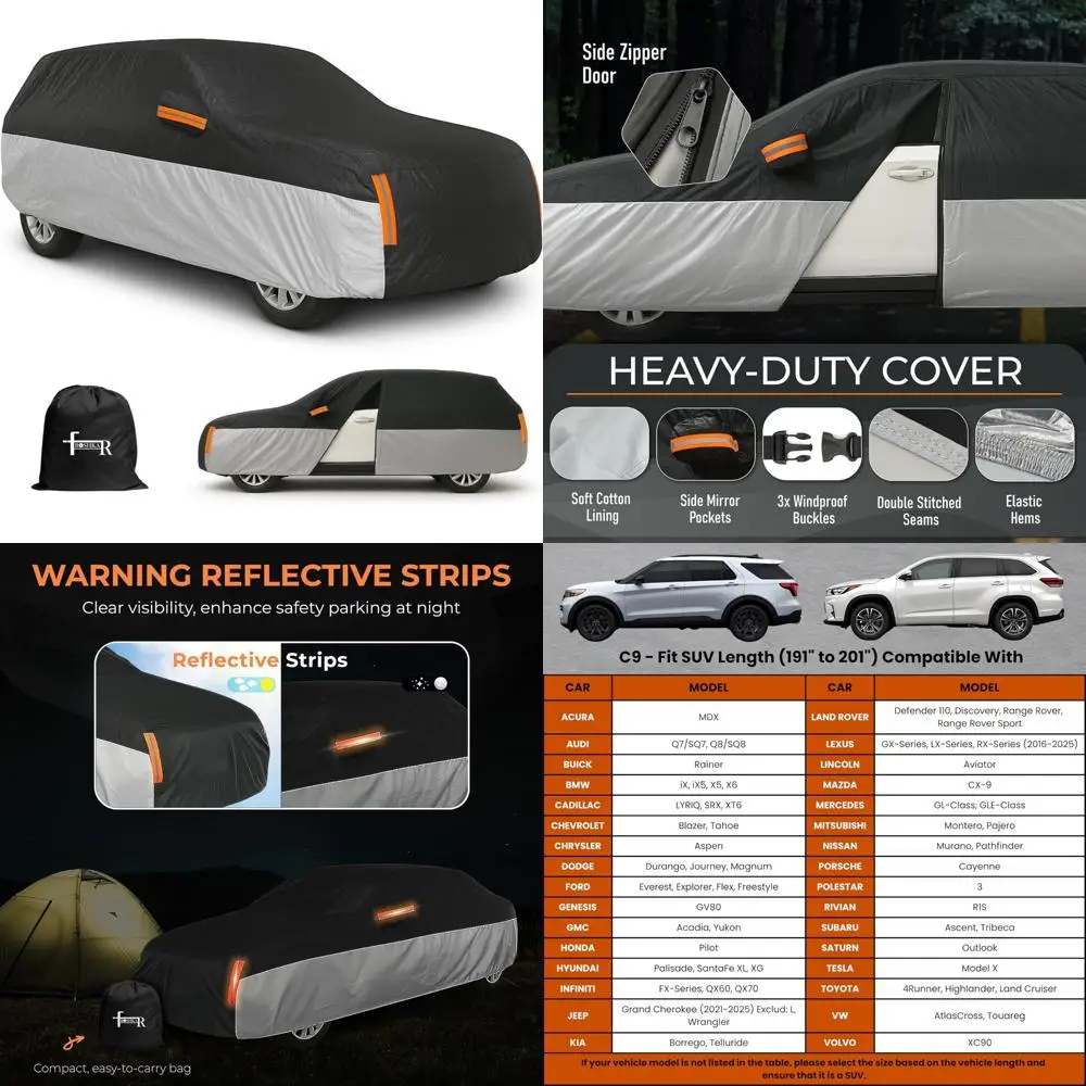 

Универсальный водонепроницаемый автомобильный чехол для внедорожника для защиты на открытом воздухе — всепогодная, подходит для транспортных средств длиной 191-201 дюймов