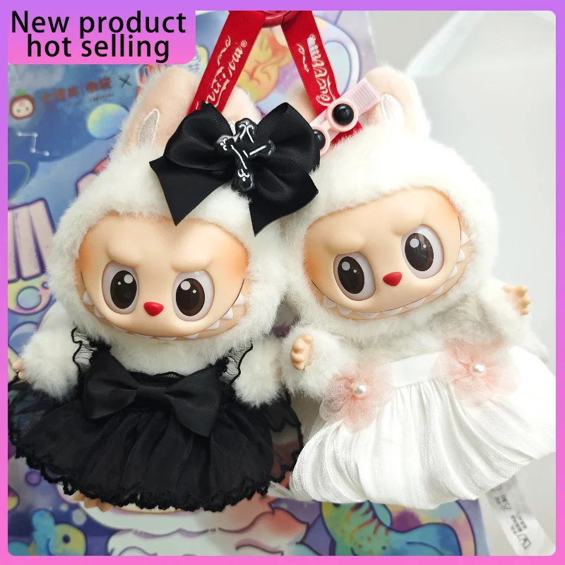 

for labubu's first second generation cloth black gauze dresses Dolls Clothes white wing dresses hairbands Dolls Accessories gif