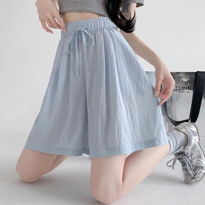 Summer Female Classic High Waist Ice Silk Joggers Women Loose Fit Thin Short Pants Girls Korean Fashion Solid Color Shorts