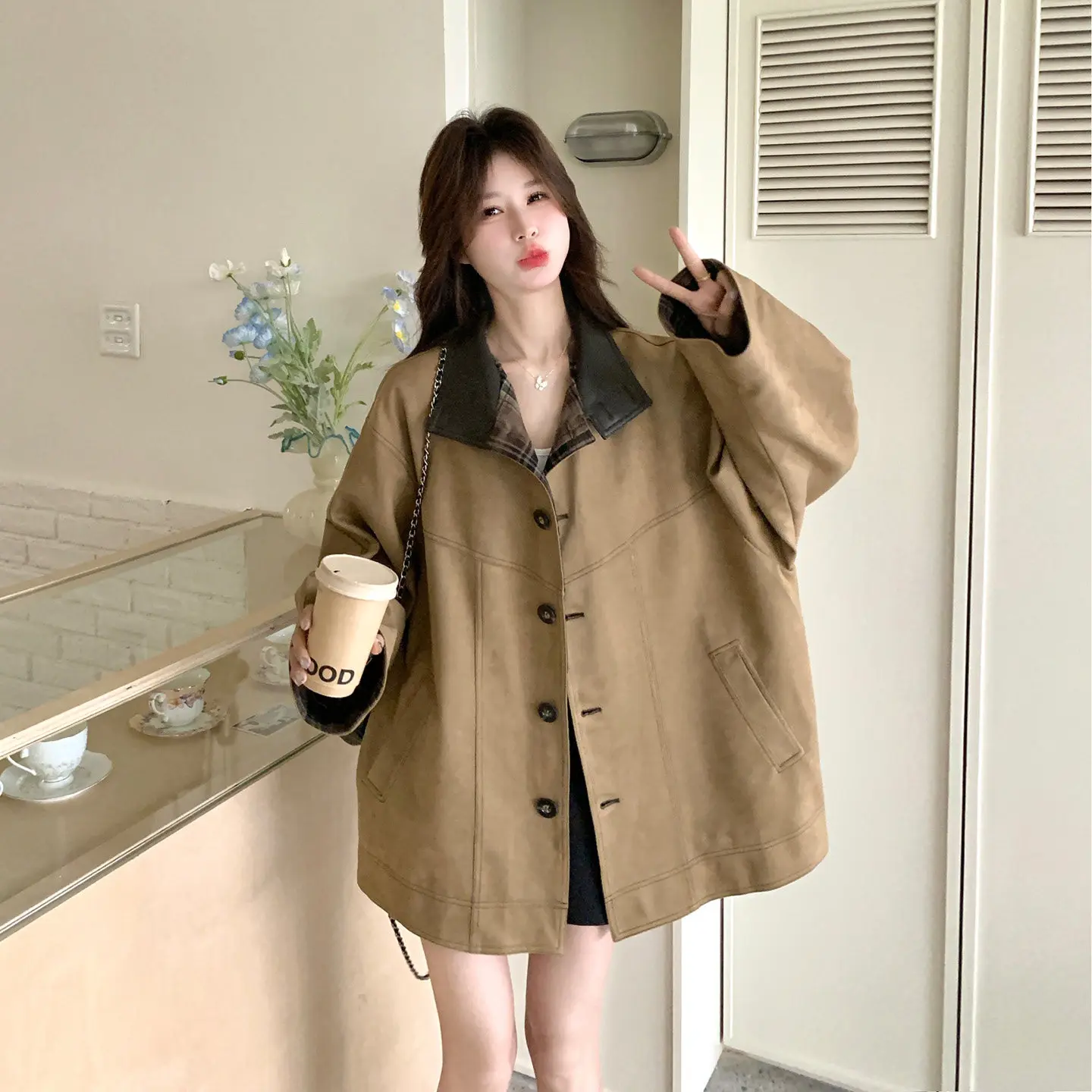 

SuperAen Korean-style Single-breasted A-line Coats for Women 2026 Spring New Oversize Casual Fashion Trench Coats